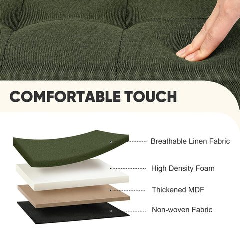 PINPLUS Linen Ottoman Storage Box with Lid, 42x32x32 cm, Olive Green