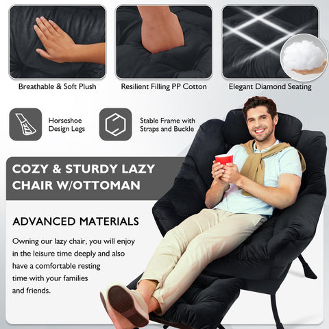 Buymoth Armchair Living Room Comfy Armchair Reading Chair with Footstool Lazy Accent Chairs Bedroom Cuddle Chairs