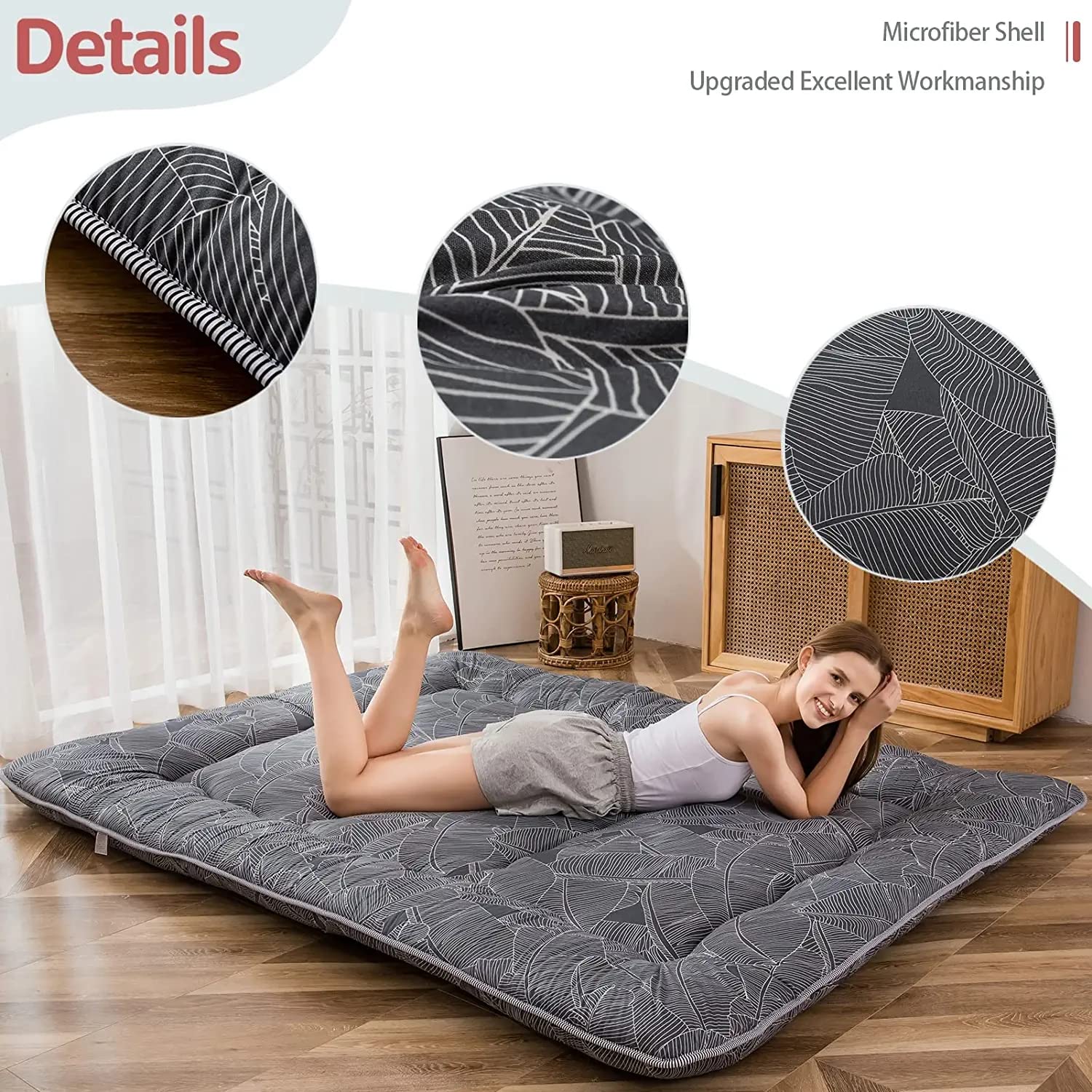 MAXYOYO Japanese Floor Mattress Futon Mattress, Thicken Tatami Mat Sleeping Pad Foldable Roll Up Mattress Dormitory Mattress Pad Floor Lounger Pillow