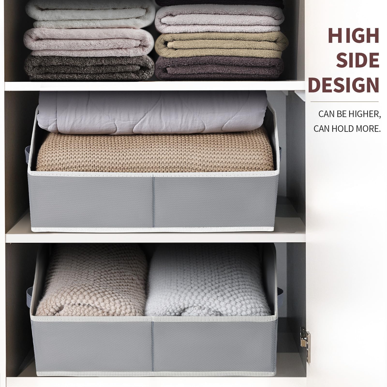 Homsorout Fabric Storage Boxes - 4 Pack Large Open Wardrobe Organiser Grey