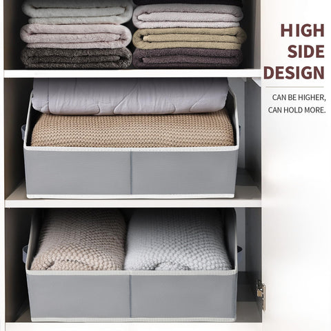 Homsorout Fabric Storage Boxes - 4 Pack Large Open Wardrobe Organiser Grey