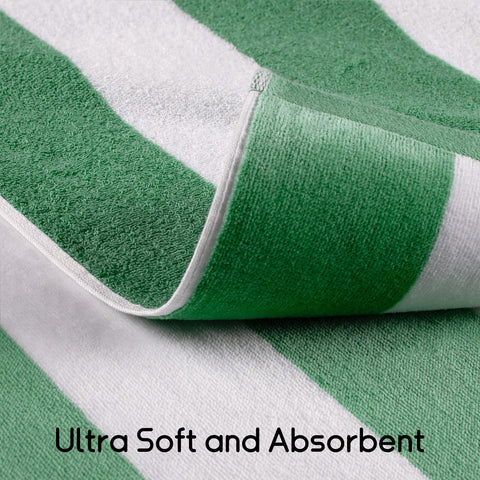 Ouxiaobai Cotton Oversized Beach Towel - 35 x 70 Inch Large Size Pool Towel, Striped Soft Cabana Swim Towel (Green)