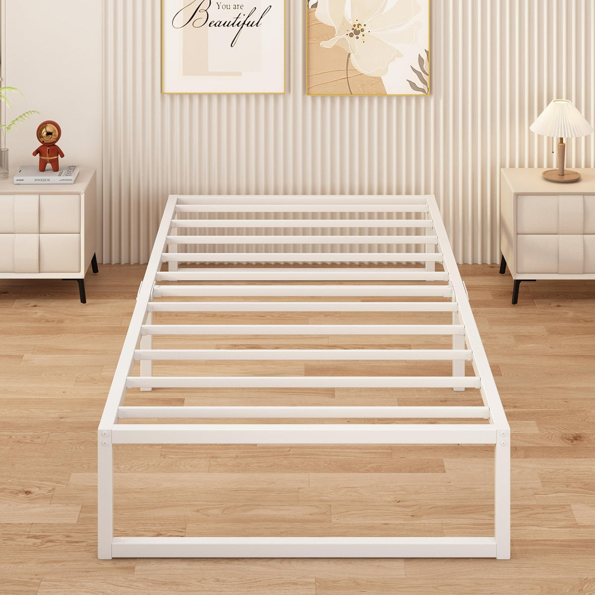 Yicensen Single Bed Frame 90x190 cm Metal Platform Bed Single, Noise Free
