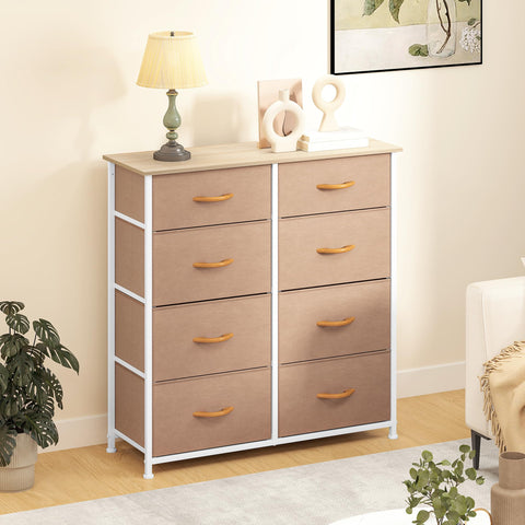 DWVO Chest of Drawers,Fabric Chest of Drawers Bedroom Cabinet with 8 Drawers,Dresser for Bedroom,Living Room With Handles,Wood Top and Sturdy Steel