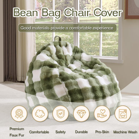 Fluffy Faux Rabbit Fur Bean Bag Chair Cover(No Filler),Cozy Shaggy Bubble Stuffed Animal Storage Large Bean Bag Cover for Bedroom Living Room,Fuzzy