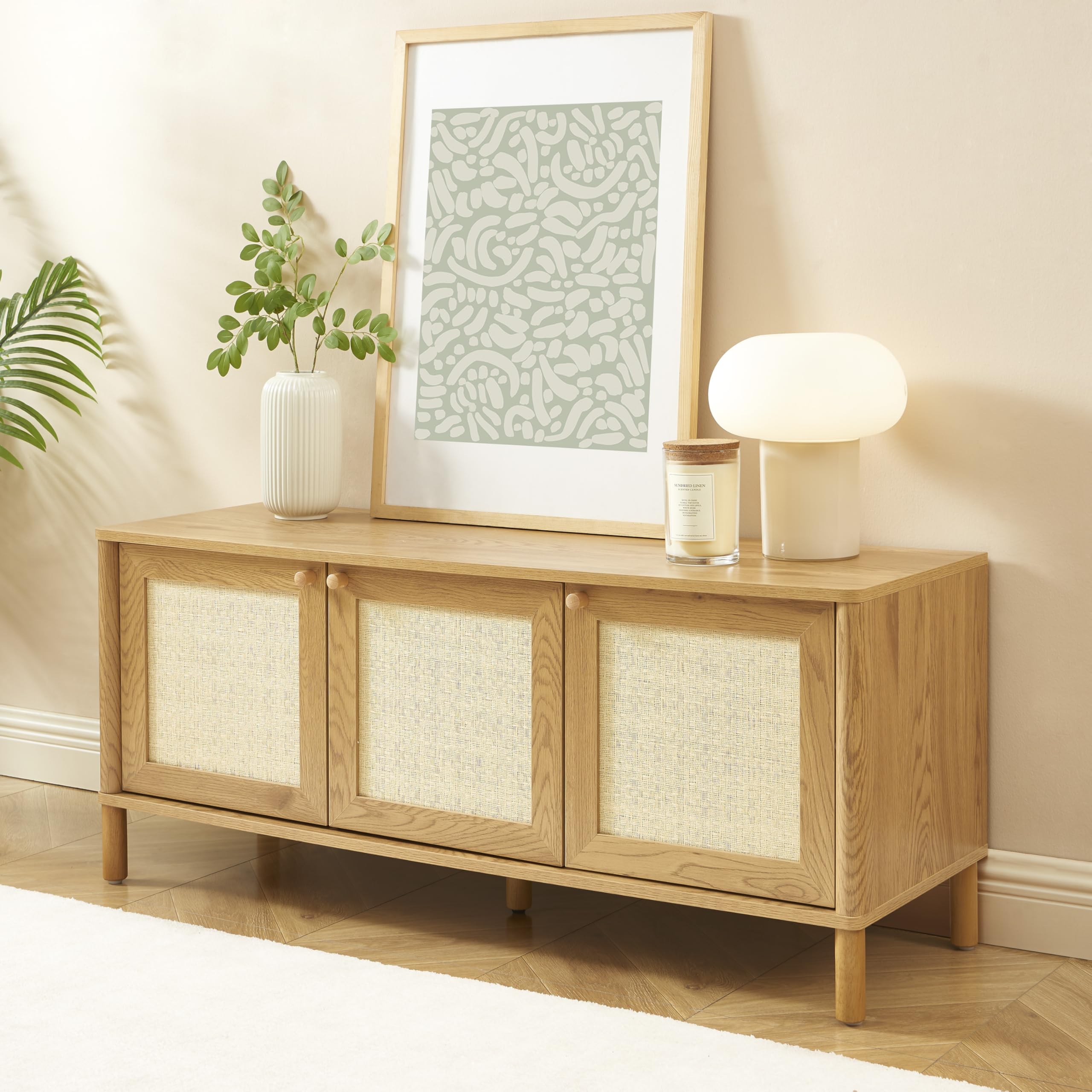BAÏTA HAIDA TV Unit in Oak Effect and Rattan Weave