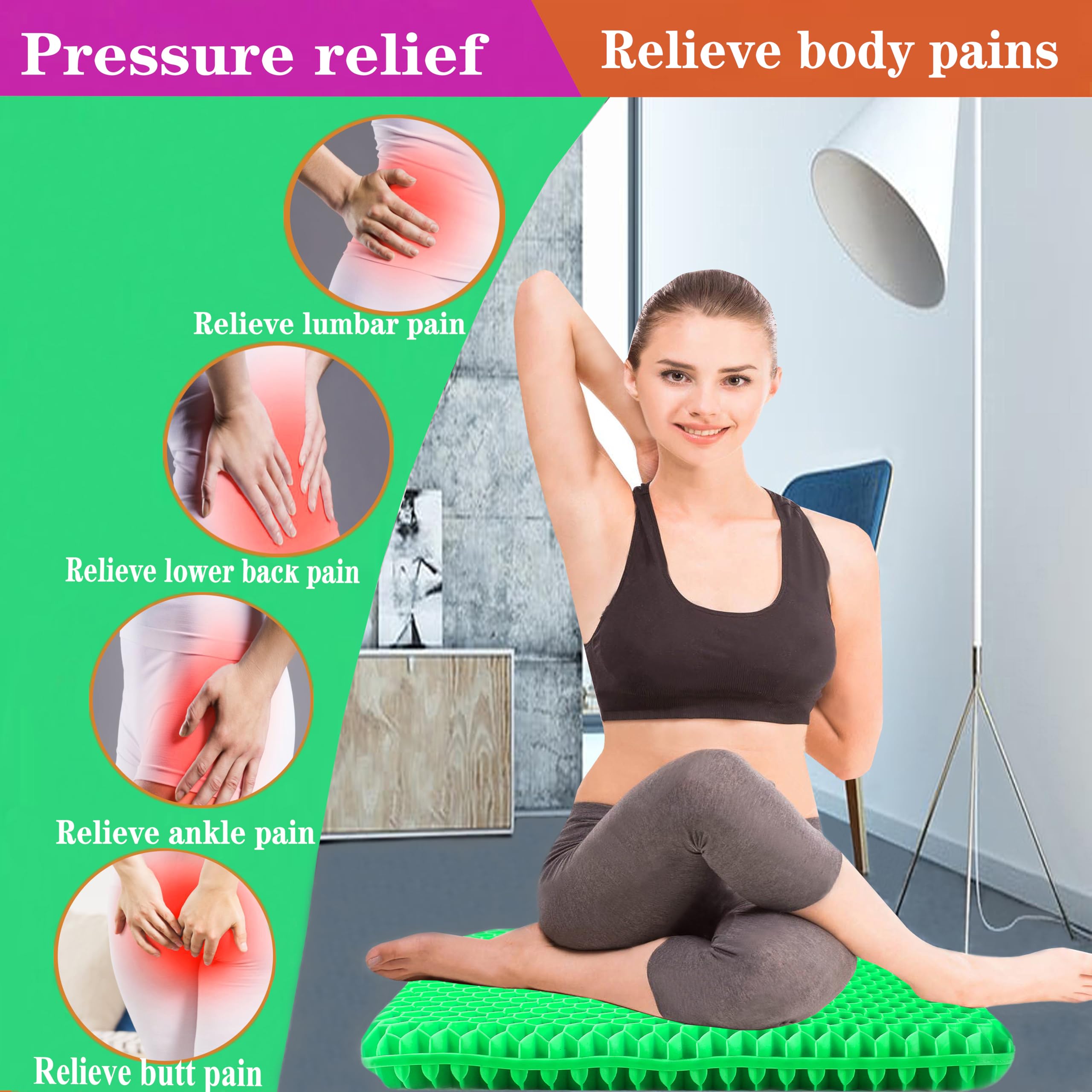 Plus Size Gel Seat Cushion, 50×50×4cm, Large and Thick Supportive Seat Cushion for Pressure Relief for Buttock, Sciatica, Tailbone Pain