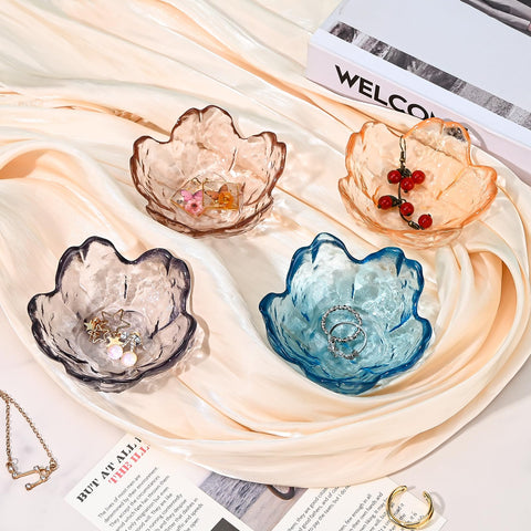 Koythin 2-Piece Glass Jewelry Tray, Mini Ring Dish for Necklace Earring Bracelet, Cute Trinket Tray for Engagement Vanity Bathroom