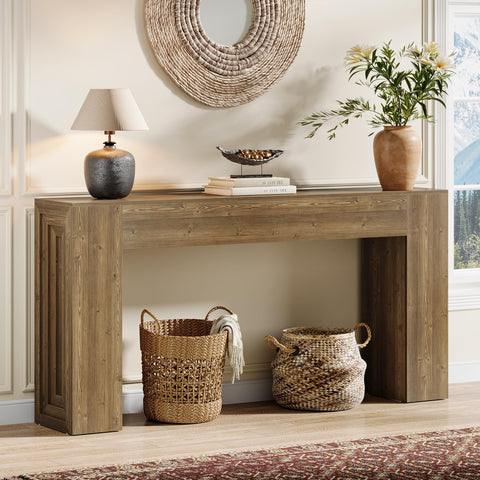Tribesigns 63-Inch Long Console Table, Farmhouse Narrow Sofa Table Behind The Couch for Living Room, Entryway, Hallway, Foyer, Natural Brown