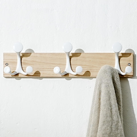 SKOLOO 43cm Natural Wood Coat Rack Wall Mount with 3 Triple Hooks - Ideal for Family Entrances, Classrooms, and Pet Supplies Storage