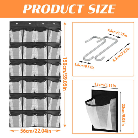 Collapsible Hanging Shoe Storage, 24 Large Mesh Pockets Door Shoe Rack