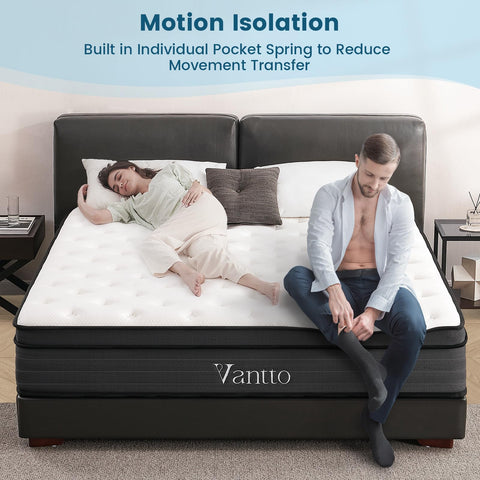 Vantto 3FT Single Mattress, 10 Inch Memory Foam Hybrid Mattress with Breathable Fabric and Pocket Spring for Motion Isolation, Medium Firm