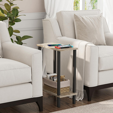 TUTOTAK Small Side Table, Narrow End Table, Skinny Sofa Table, Slim Nightstand, Living Room, Bed Room, Greige TB01BG062EU