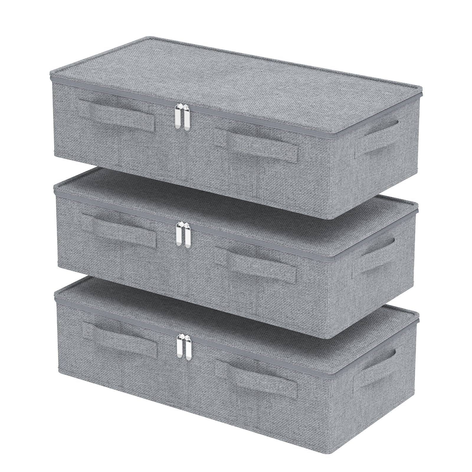 ENUMAIL Underbed Fabric Storage Box with Lids,60x30x15cm,Grey,3 Pack