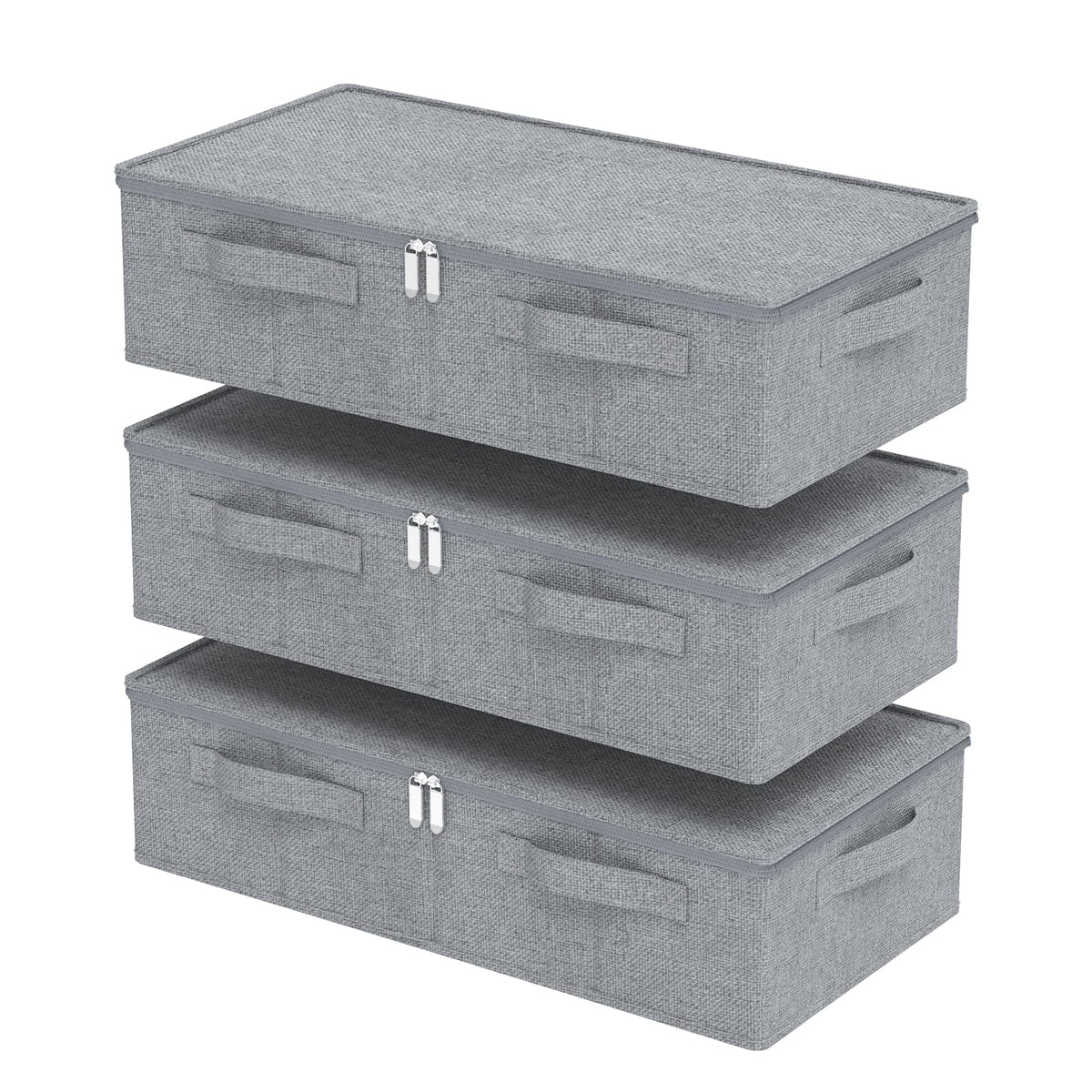 ENUMAIL Underbed Fabric Storage Box with Lids,60x30x15cm,Grey,3 Pack