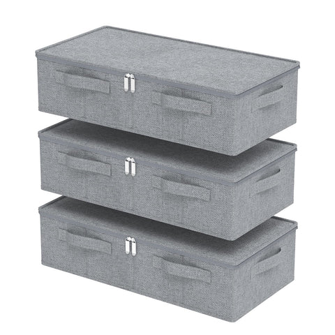 ENUMAIL Underbed Fabric Storage Box with Lids,60x30x15cm,Grey,3 Pack