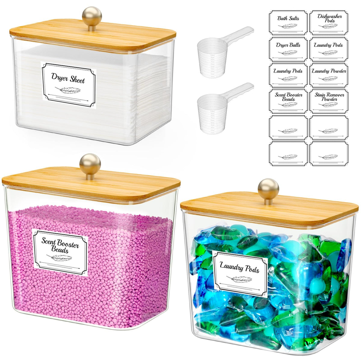 Lifewit Laundry Pods Container with Label Sticker& Scoop, 2.6+2L, 2 Pcs