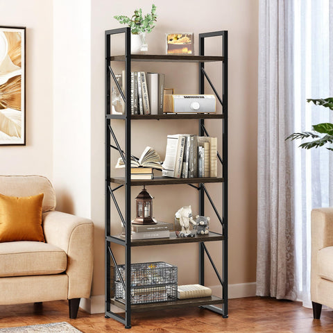 YITAHOME Bookshelf, 5 Tiers Bookcase Tall Book shelf with Metal Frame, Industrial Display Storage Rack