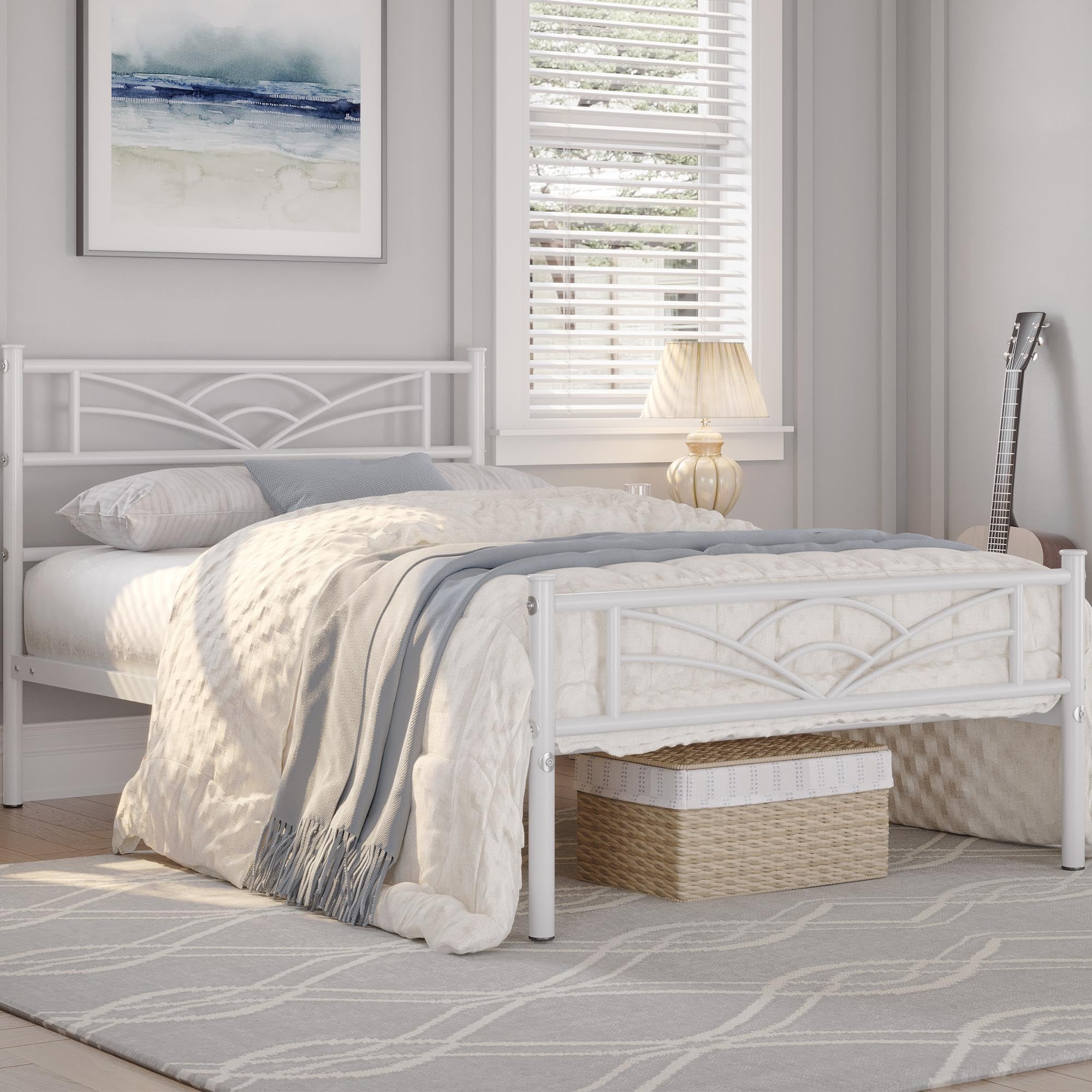 Yaheetech 3ft Single Metal Bed Frame with Cloud-inspired Design, White