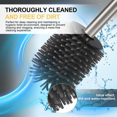 DAZI Metal Standing Toilet Brush, Silicone Bathroom Brush with 2 Brushes Long Handle Basin for Deep Cleaning of the Washbasin