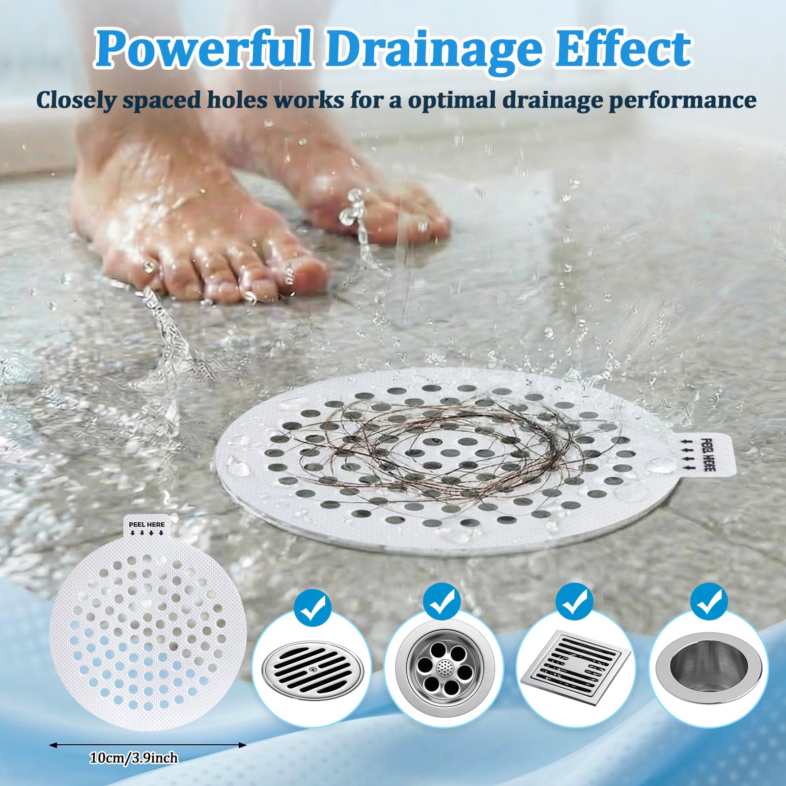 Disposable Shower Drain Hair Catcher, 38 Pack Mesh Drain Covers Strainers, Stop Hair Clog Stickers-Easy Peel Remove