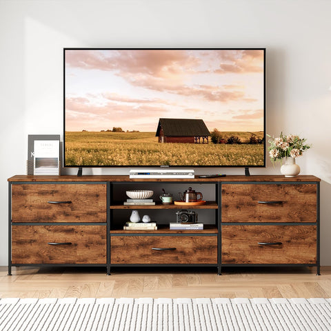 Forthcan TV Stand Cabinet, TV Unit with 5 Drawers, 140 cm, Brown