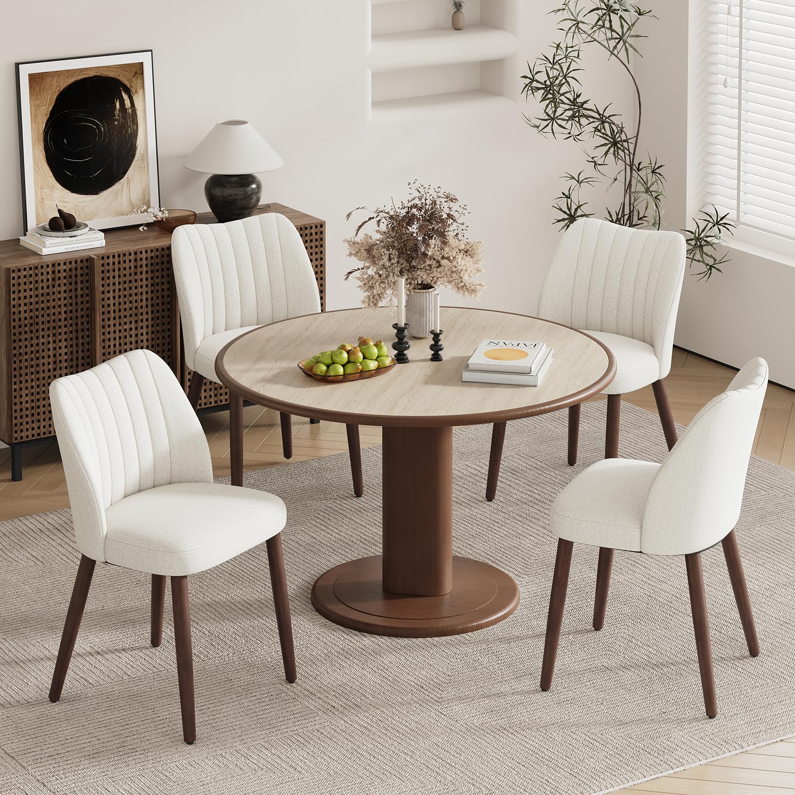 MALOL Upholstered Dining Chairs Set of 4, Fabric Chairs for Dining Room with Solid Wood Legs and Thick Seat Cushion