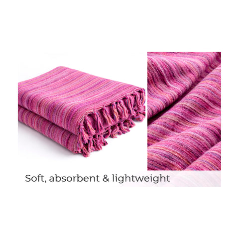 WEFLORIA Turkish Cotton Peshtemal Towel, Lightweight Quick Dry Beach Towel, Soft Travel Hammam Towel for Bath, Spa, Pool and Gym, Purple Striped