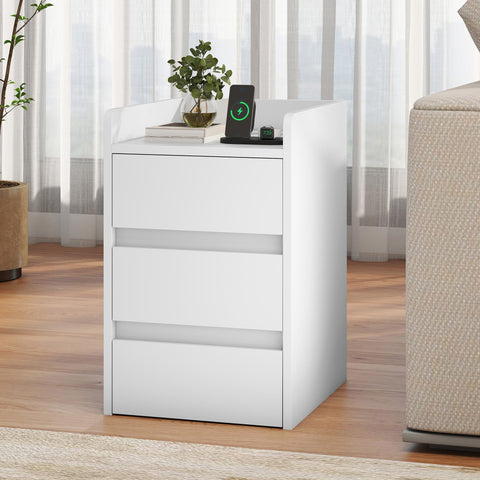 YITAHOME Bedside Table 3 Drawers Charging Station Nightstand 2 USB Ports