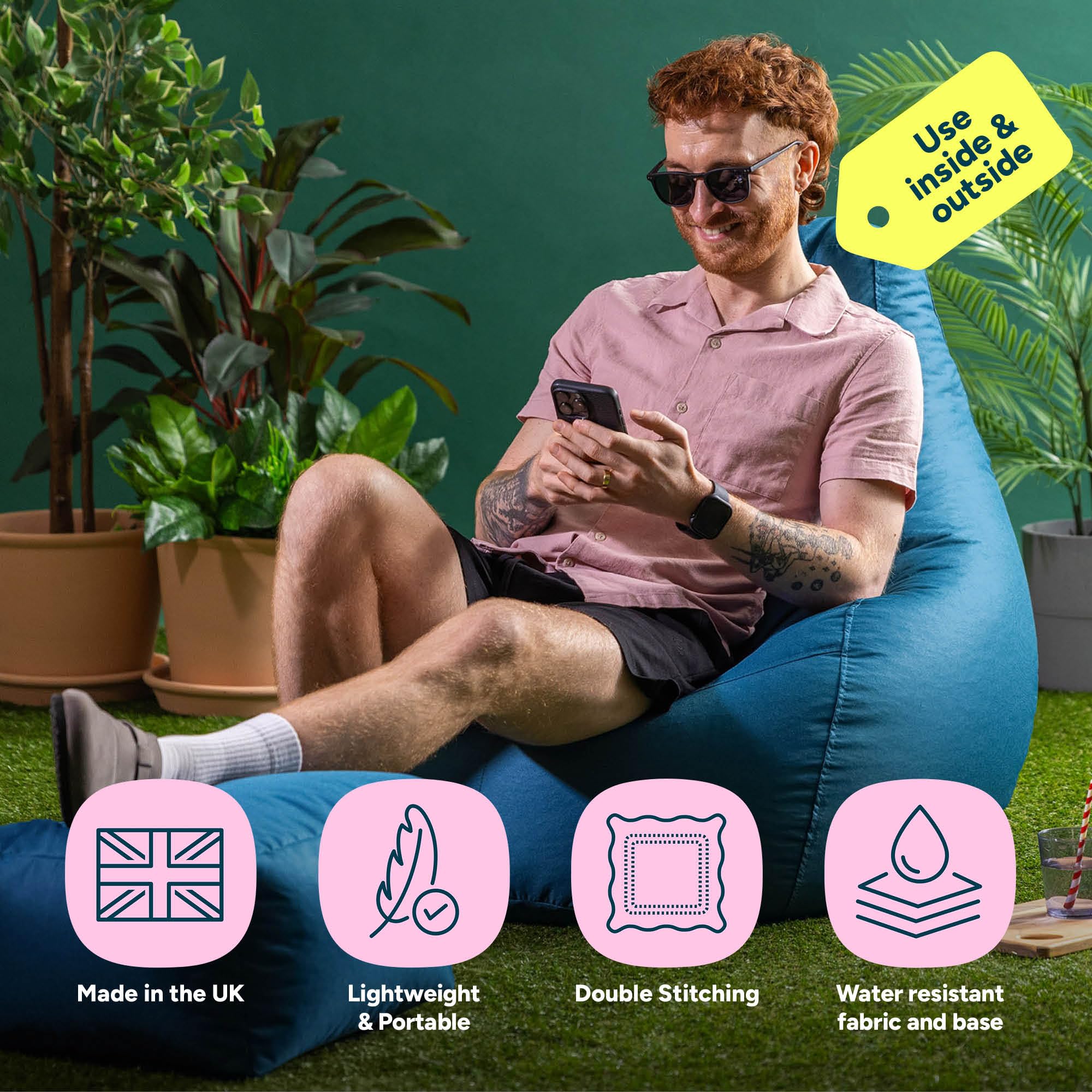 Bean Bag Bazaar Outdoor Bean Bag & Footstool with Filling Included, Teal