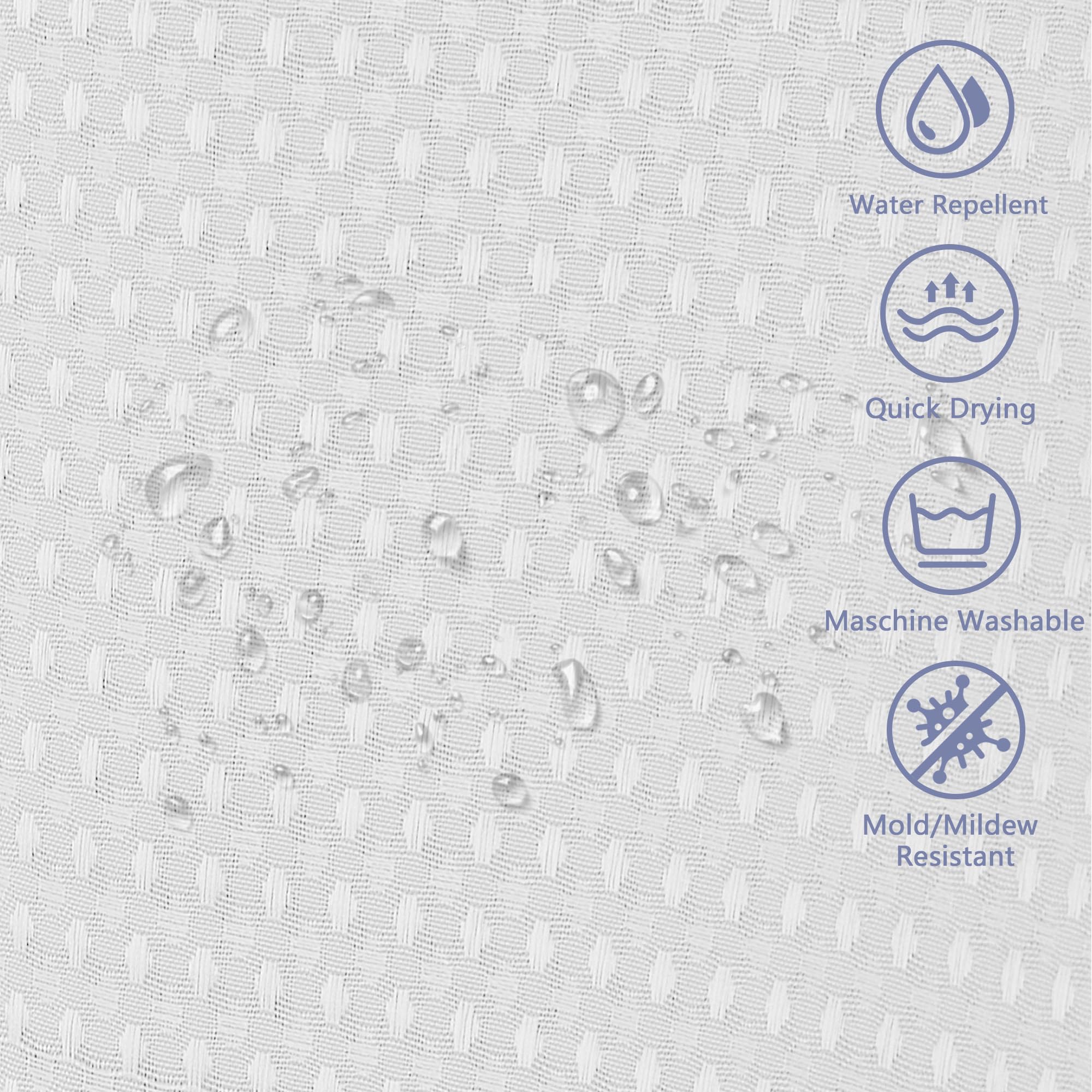 FIISAYL Shower Curtain for Bathroom, Weighted Hem, Waterproof and Anti Mould Resistant Waffle Fabric Curtains with 12 Hooks, Machine Washable