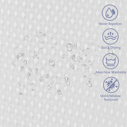 FIISAYL Shower Curtain for Bathroom, Weighted Hem, Waterproof and Anti Mould Resistant Waffle Fabric Curtains with 12 Hooks, Machine Washable