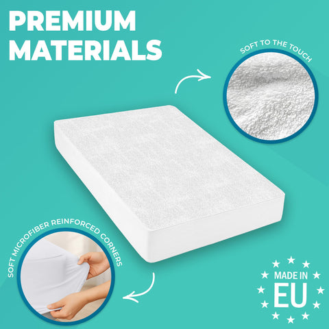 Small Double Mattress Protector Waterproof 120x200 cm (2pcs) Premium Cotton Terry Bed Fitted Sheet with Microfiber Corner Soft and Breathable