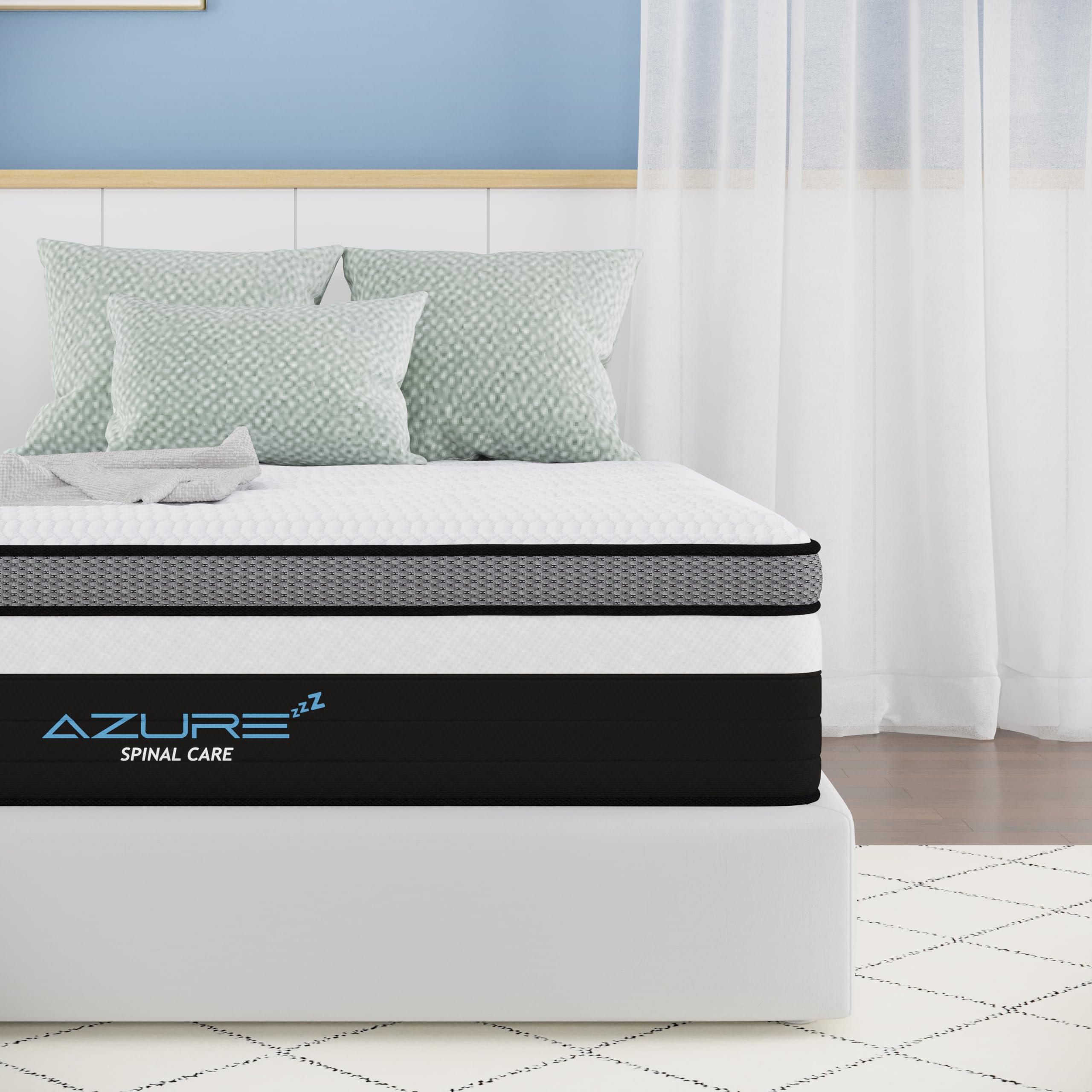 Azure Spinal Care 4FT6 Double Mattress - Medium Firm Orthopedic Support - 100 Night Trial - 10 Inch Hybrid Gel Memory Foam for Back Pain Relief