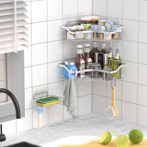 OETAMS Shower Caddy Corner with Soap Holder 3 Pack Shower Organizer Sliver
