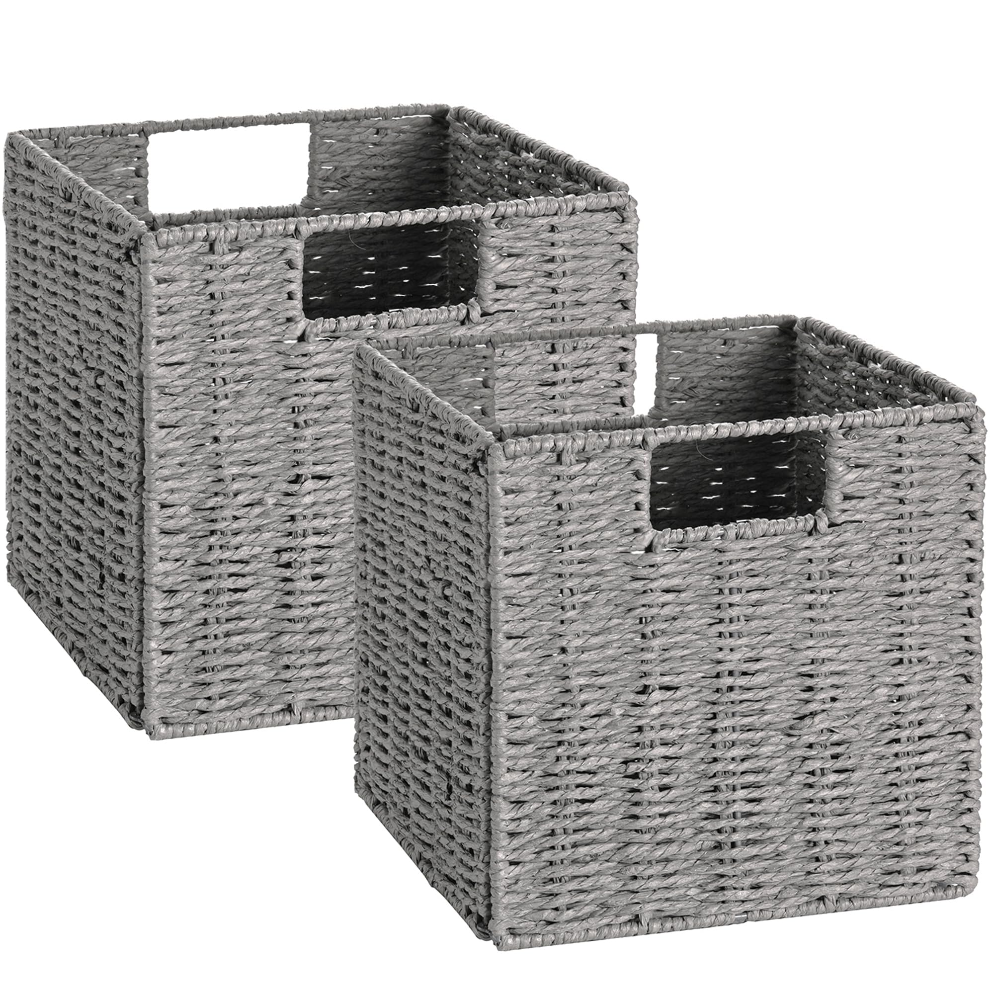 Vagusicc 2-Pack Wicker Storage Basket with Handles, Foldable Storage Organizer Bins for Shelves