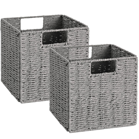 Vagusicc 2-Pack Wicker Storage Basket with Handles, Foldable Storage Organizer Bins for Shelves