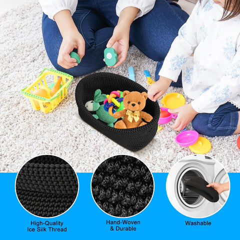 2-Pack Foldable Crochet Baskets - Collapsible Cotton Storage Bins for Towels, Cosmetics & Jewelry, Organizer for Bathroom, Kitchen & Shelf