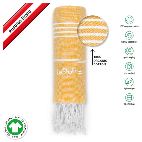 LeStoff 2 Hammam Towels/Beach Towels, 100% Organic Cotton, Turquoise/Yellow