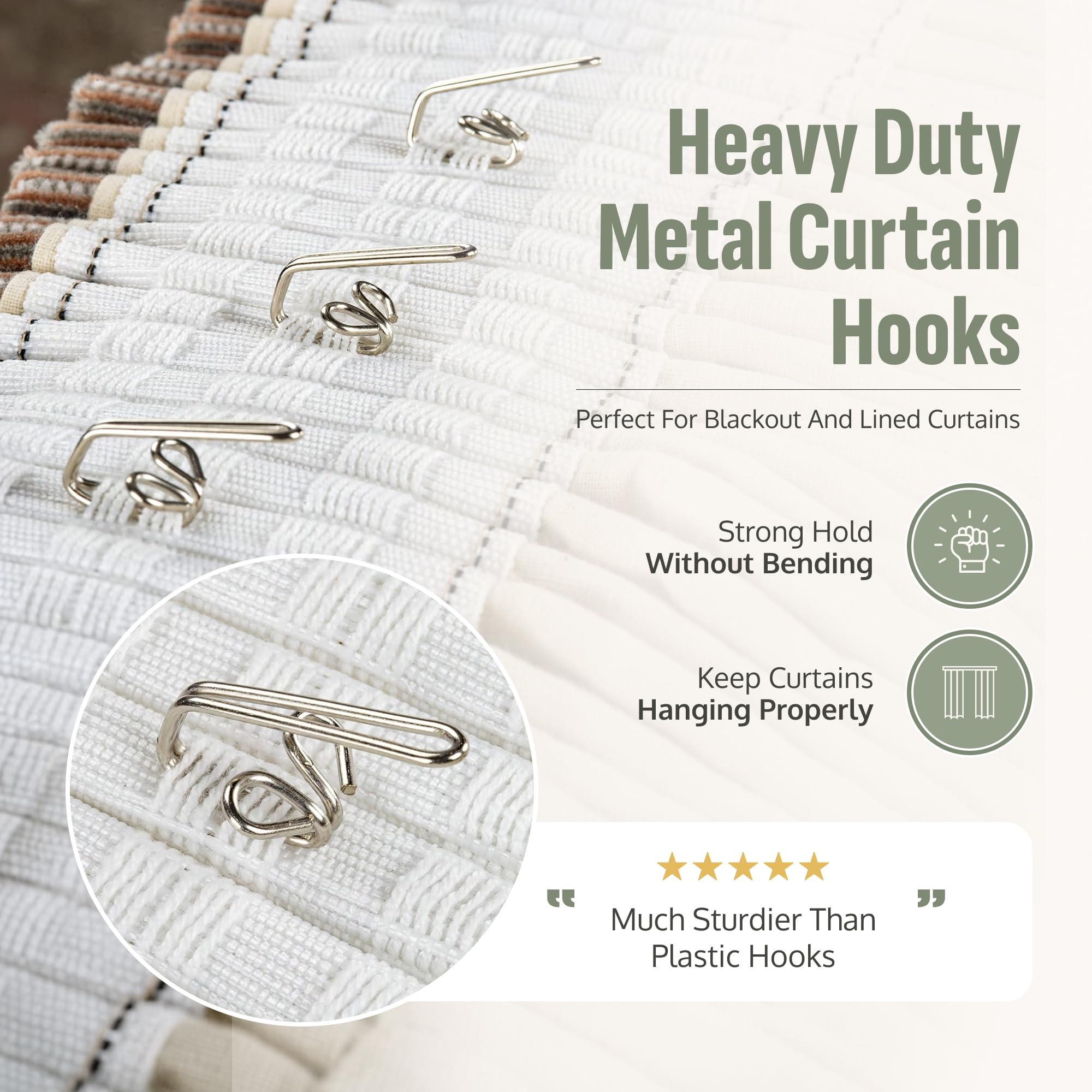Metal Curtain Hooks - Heavy Duty Zinc Plated Curtain Hooks, 50 Pack for Pencil Pleat & Pinch Pleat Curtains, Heading Tape, Pole Rings, Tracks