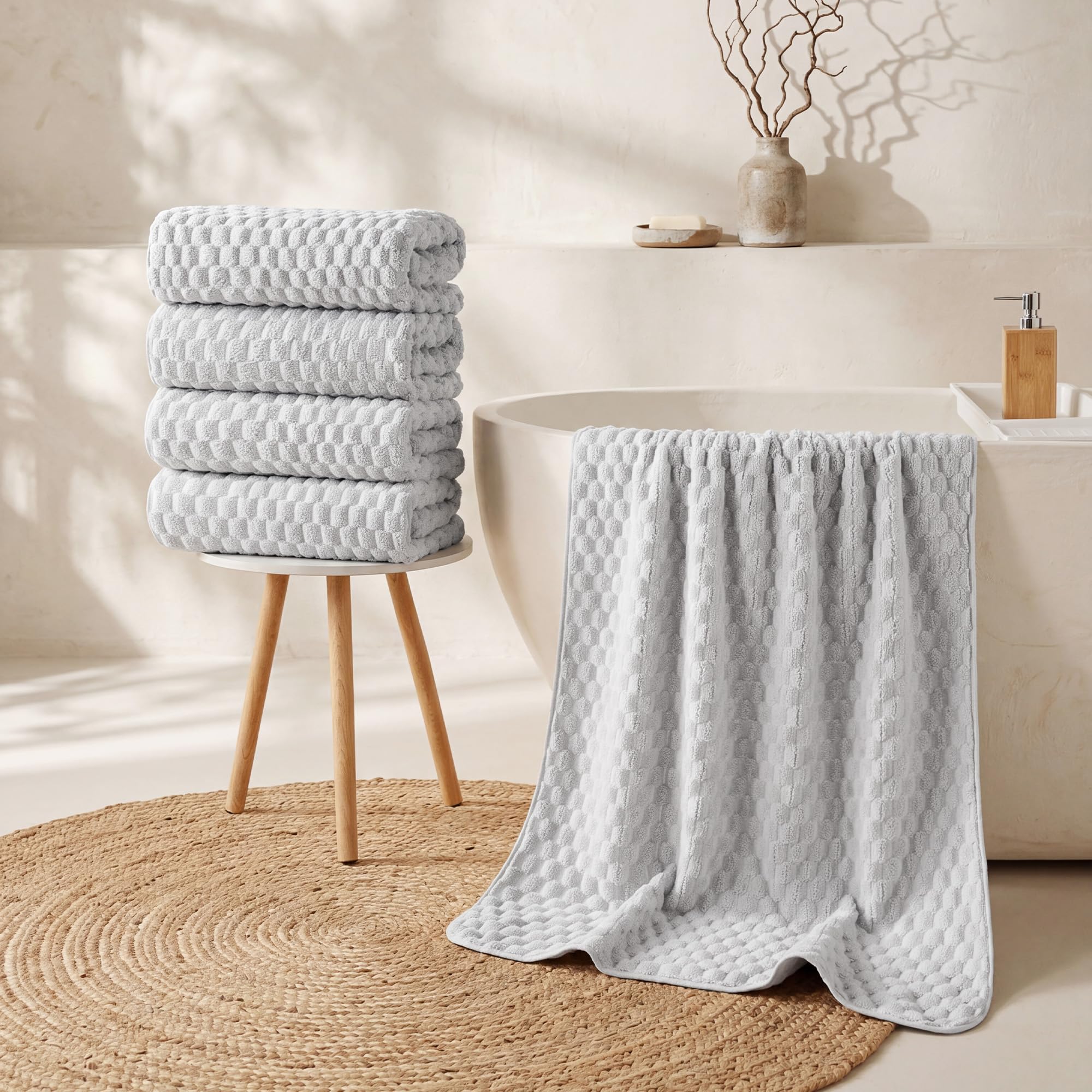 REDKISS Blue Microfibre Bath Towels Set of 4 - Large Waffle Towel Set for Bathroom, Ultra Soft Microfiber Towel Sets