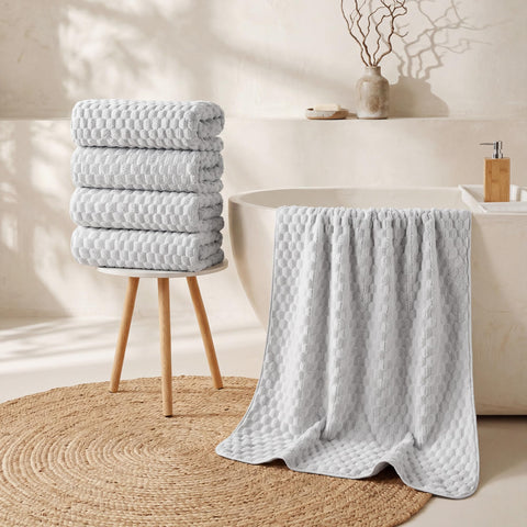 REDKISS Blue Microfibre Bath Towels Set of 4 - Large Waffle Towel Set for Bathroom, Ultra Soft Microfiber Towel Sets