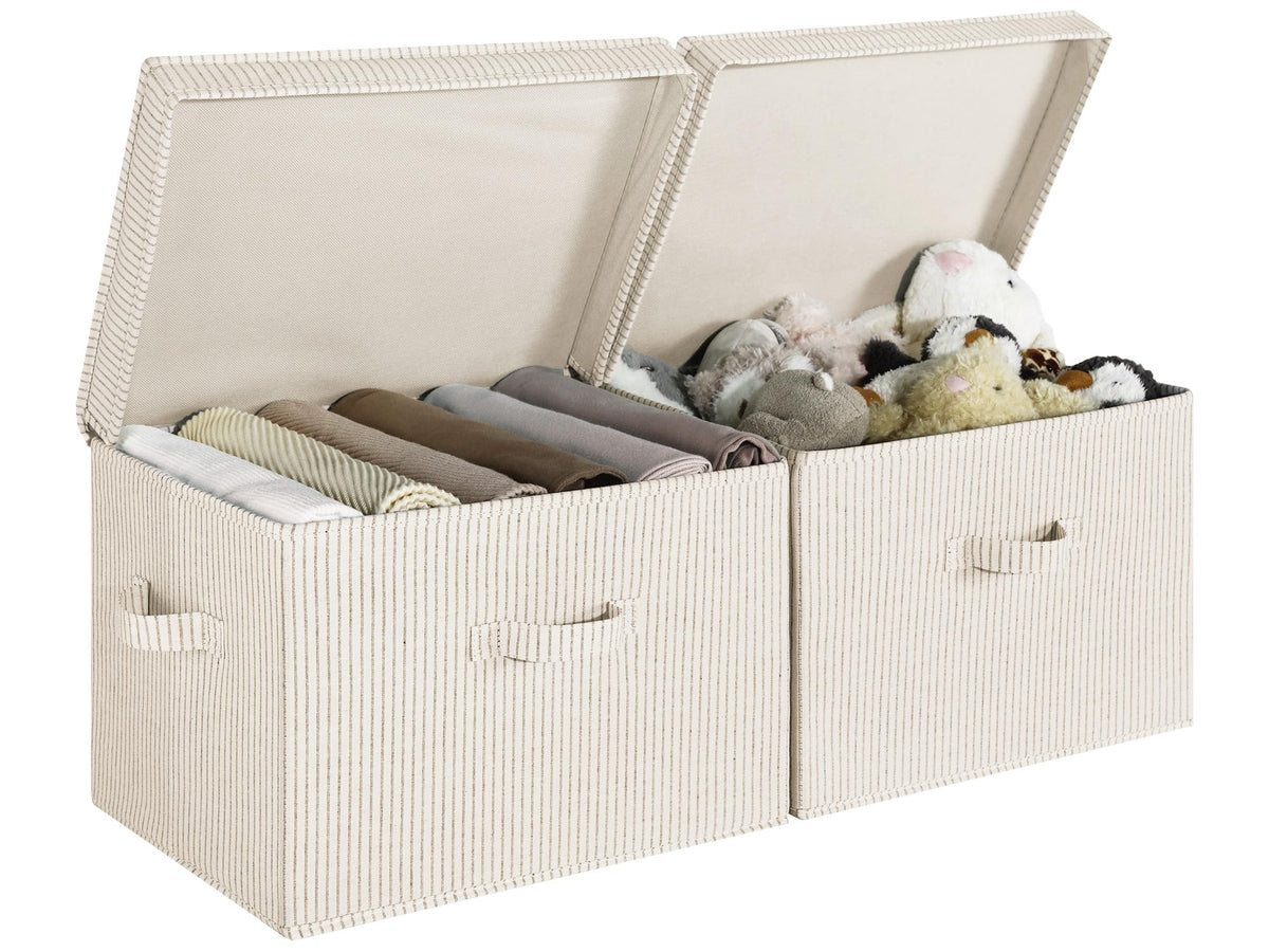 StorageWorks Shelf Storage Boxes with Lids, Decorative Storage Boxes for Shelves, Stackable Baskets with Handles