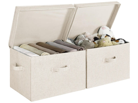 StorageWorks Shelf Storage Boxes with Lids, Decorative Storage Boxes for Shelves, Stackable Baskets with Handles