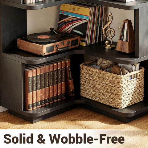 iSunirm 5-Tier Corner Bookshelf, L-Shaped Bookcase, Space-Saving Freestanding Corner Display Shelf Unit for Living Room & Bedroom, 162x60x60cm, Black