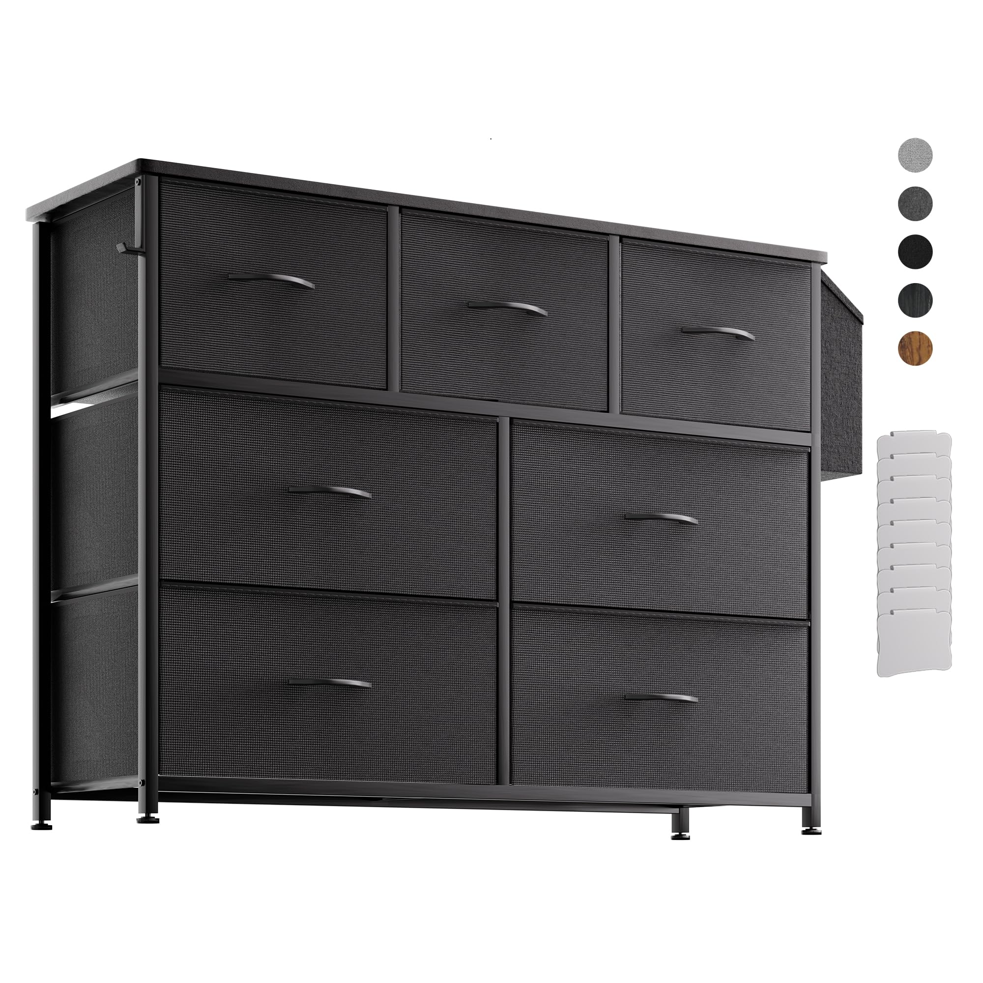 PURFINO Fabric Chest of Drawers - Canvas Storage Unit with 7 Drawers, Label Cards, Side Pocket & Hook for Living Room, Hallway, Bedroom