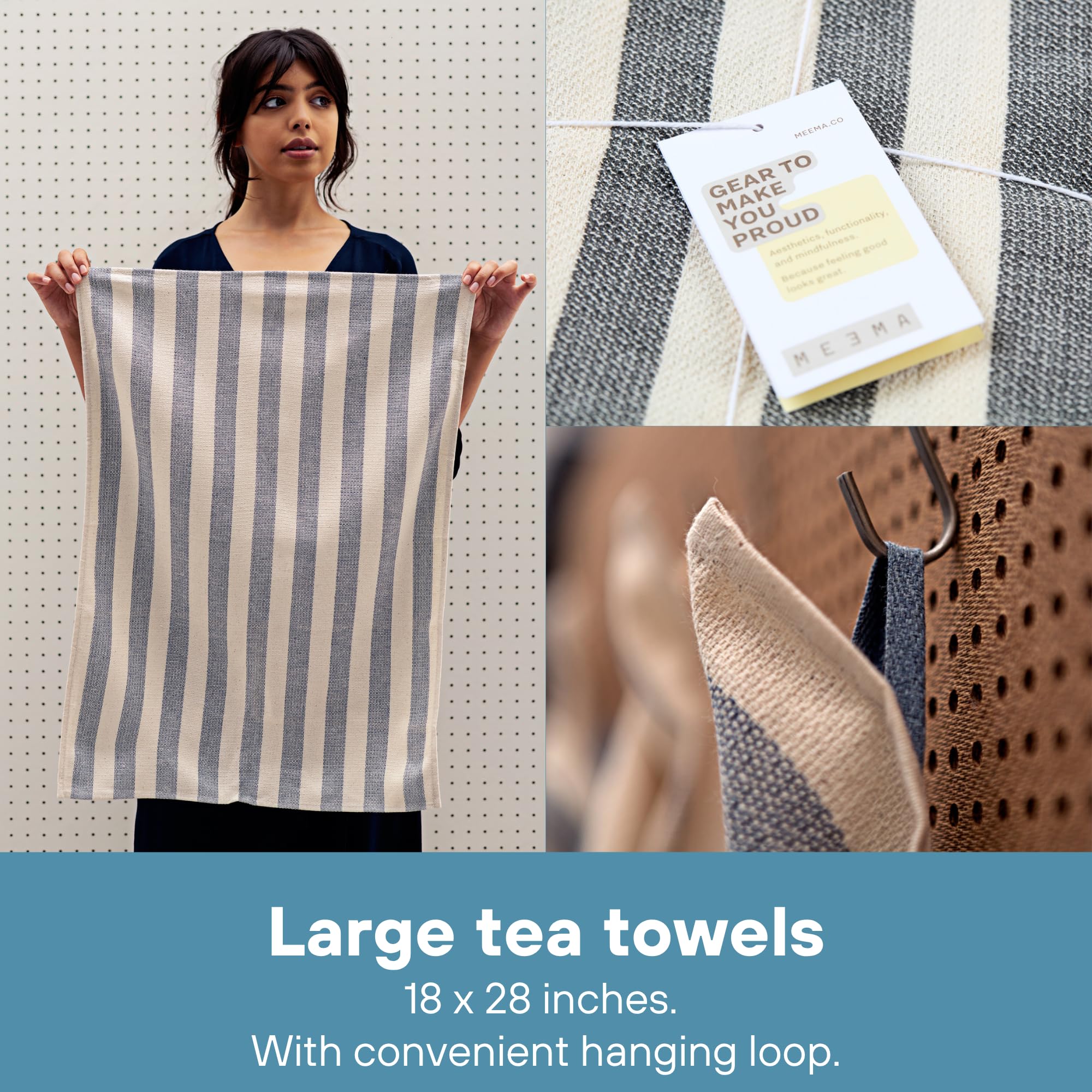 MEEMA Kitchen Towels and Dishcloths Sets of 4 | Large 18 x 28 Inch | Upcycled Cotton Tea Towel | Super Absorbent Cotton Dish Towels for Kitchen