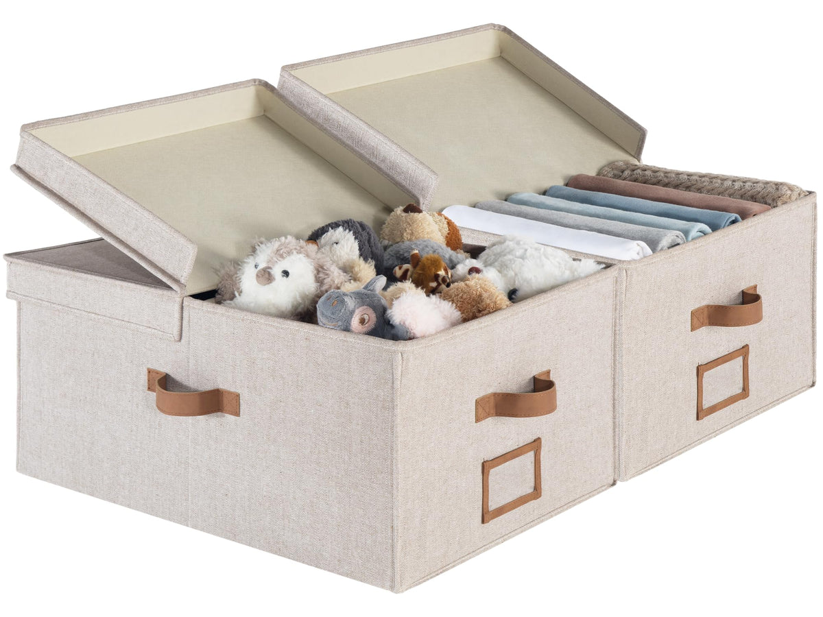 StorageWorks Extra Large Storage Boxes with Lids, 55L Decorative Storage Boxes with Lids, Fabric Boxes with Handles