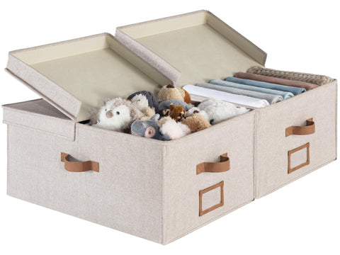 StorageWorks Extra Large Storage Boxes with Lids, 55L Decorative Storage Boxes with Lids, Fabric Boxes with Handles