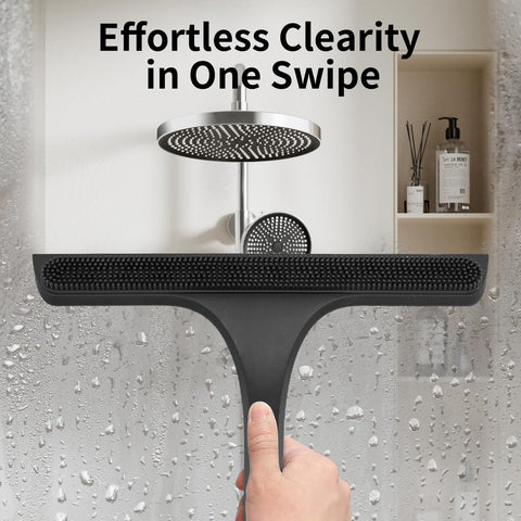 Shower Squeegee For Glass Doors With Built-In Hook All-In-One Silicone Squeegee Rubber Screen Wiper For Window Bathroom Cleaner Scraper Showers